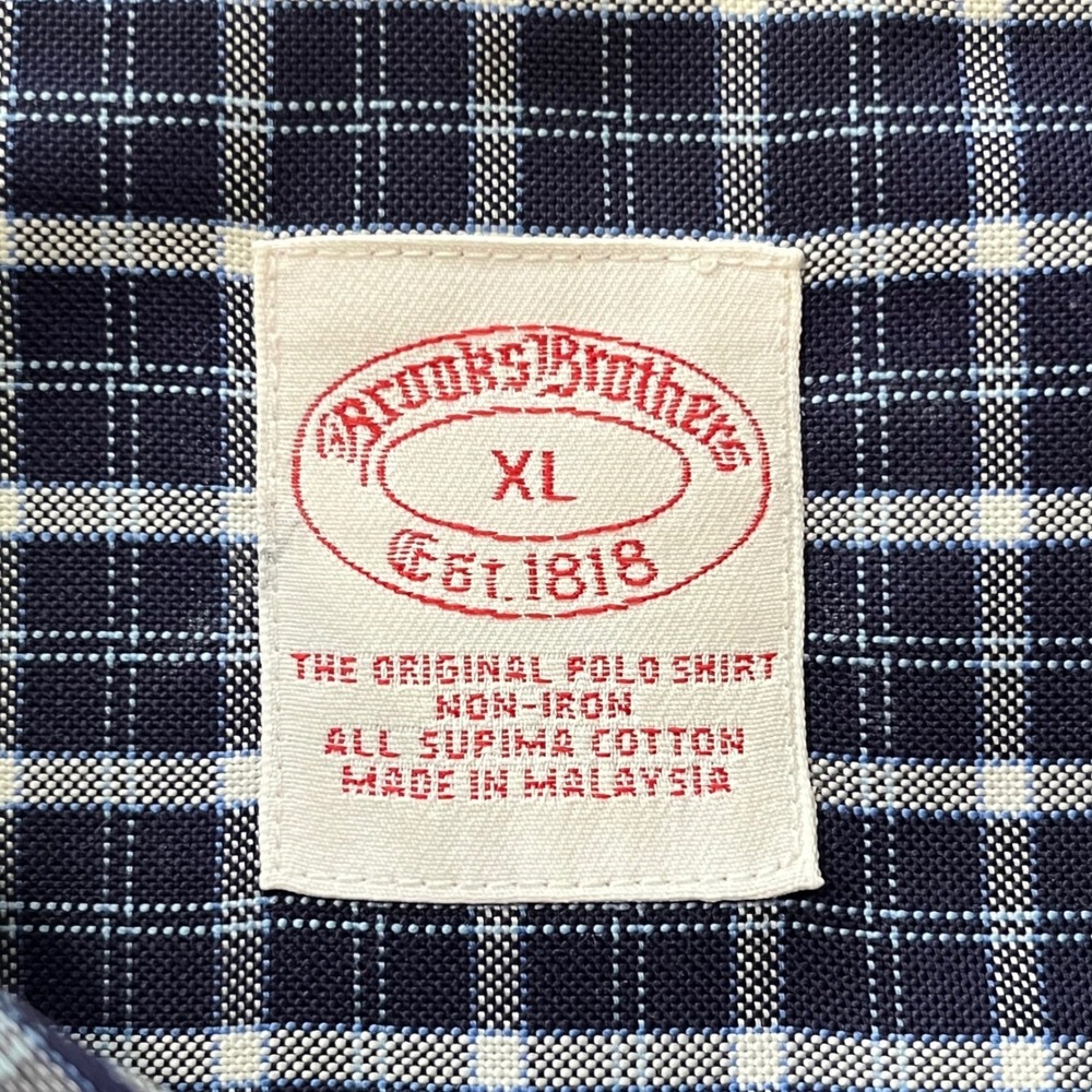 Brooks Brothers The Original Polo Shirt XL Blue Check Non-Iron Supima Cotton - Picture 4 of 10